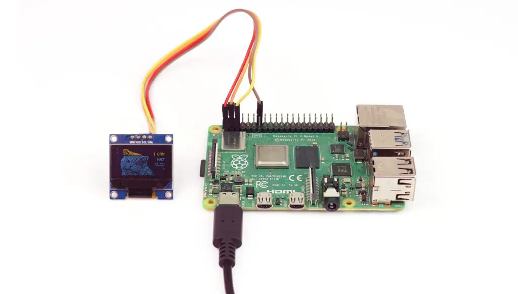 Seeed Grove System SSD1306 angeschlossen an Raspberry Pi Pins
