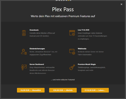 Plex Pass ist nun aktiviert