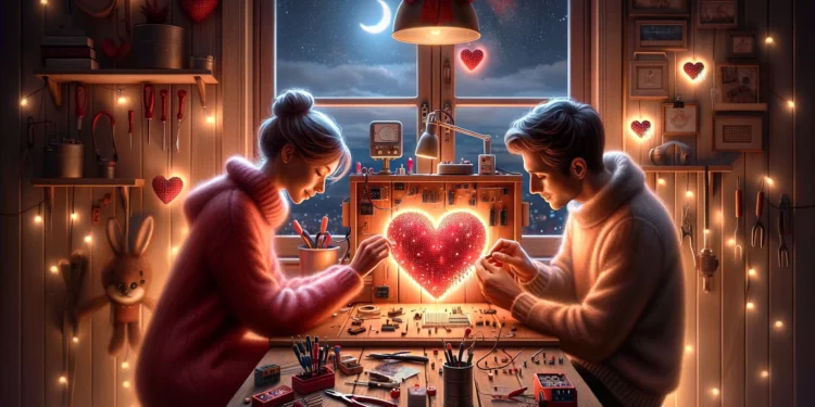 Valentinstag Projekte - ein verliebtes Paar bastelt zusammen