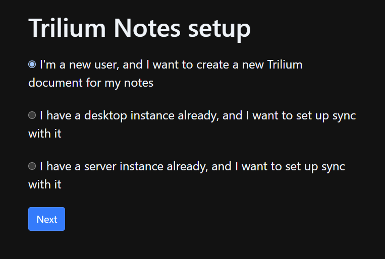 Trillum Notes Setup Einstellungen in der Backup oberfläche